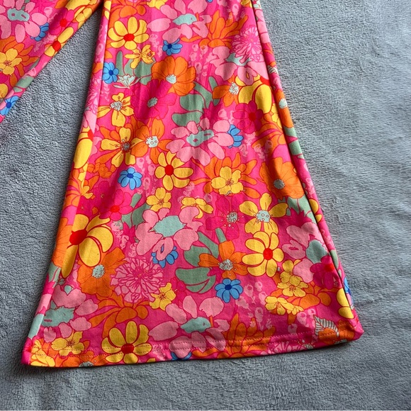 Shein Floral Hippie Retro Bohemian Two-Piece Bell Bottom Halter Crop Top Outfit - Picture 6 of 17